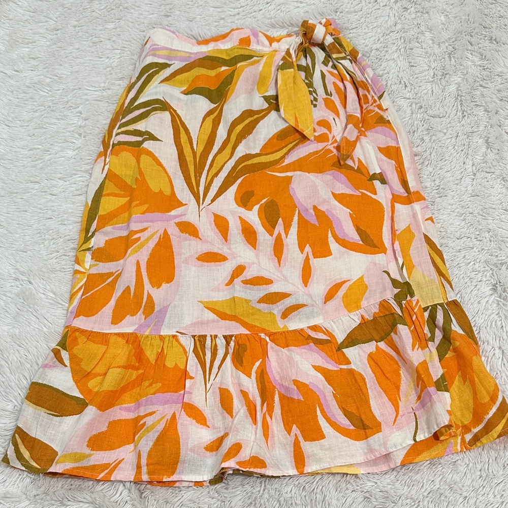C&C California Orange Pink Floral Midi Skirt